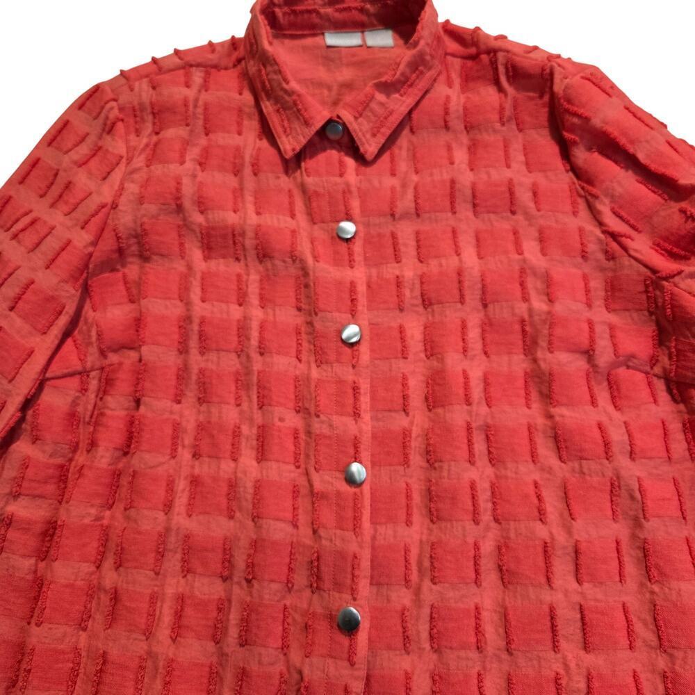 Chico's Travelers Textured Button-up Blouse Shirt Jacket Coral Orange Sz 16/18 - Picture 3 of 10